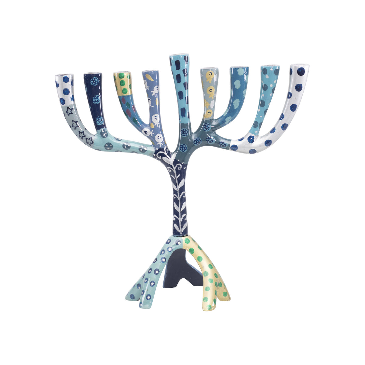 Medium Painted Menorah 9.2" (Blue Layers)