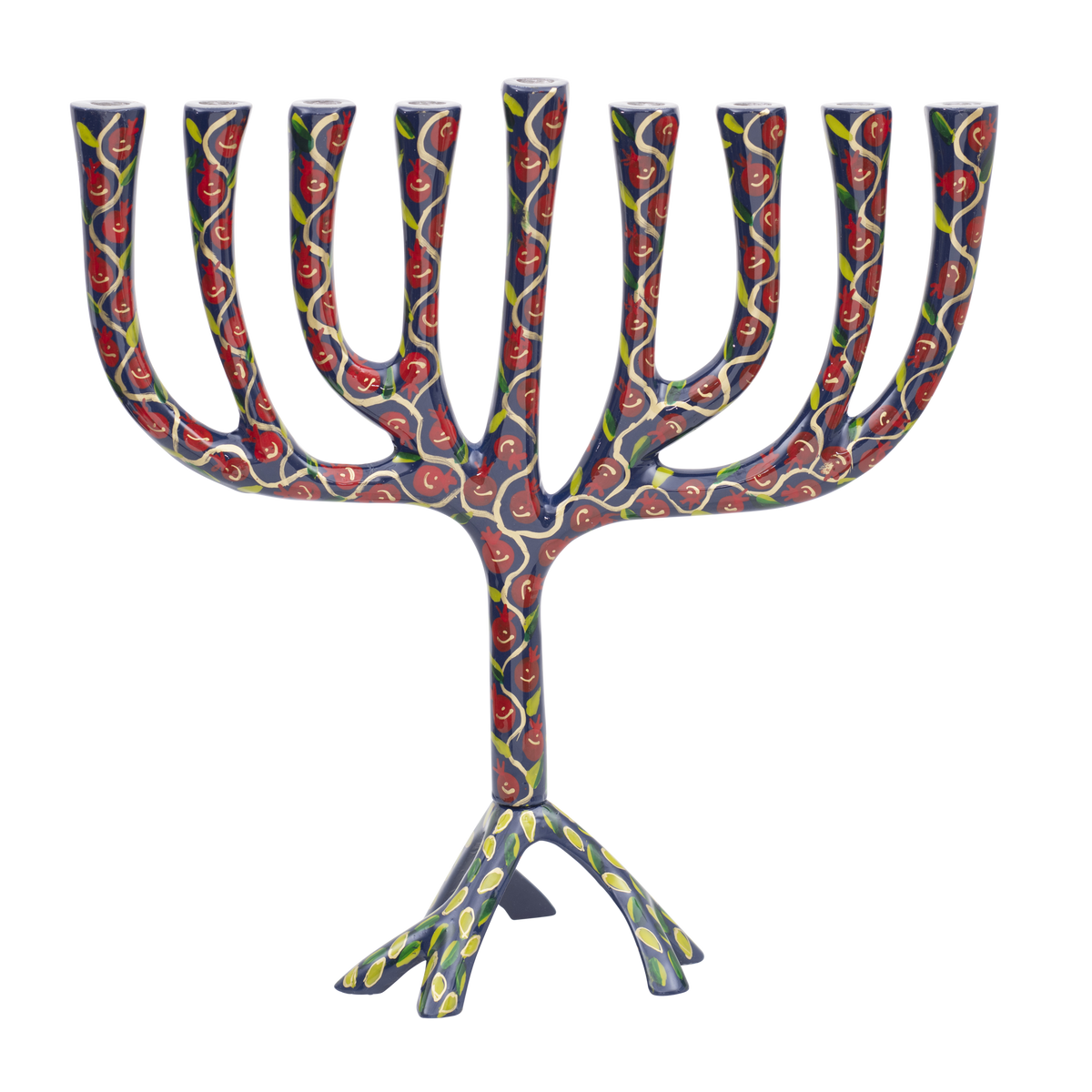 Extra Large Painted Menorah 12.8" (Multicolor Pomegranates)