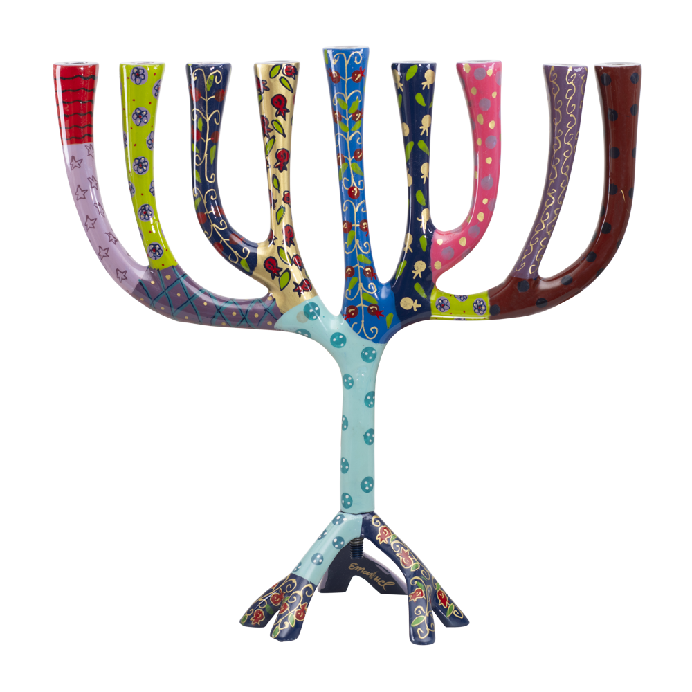 Extra Large Painted Menorah 12.8" (Multicolor Layers)