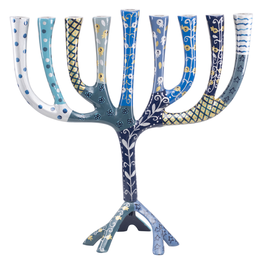 Extra Large Painted Menorah 12.8" (Blue Layers)