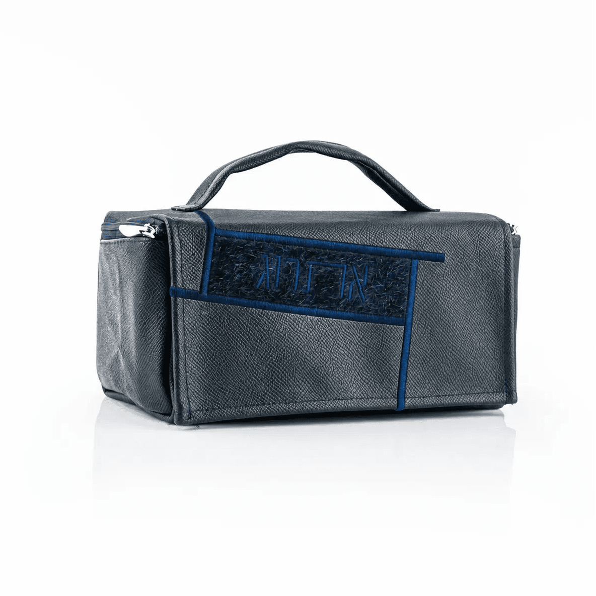 Geometric Fur Leather Esrog Bag (Navy)