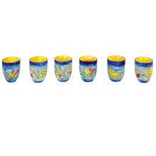 Colorful Oriental Set of Six Small Wooden Cups