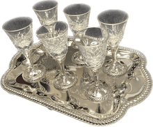 Set of 6 S/P And Crystal Liquor Cups & Tray