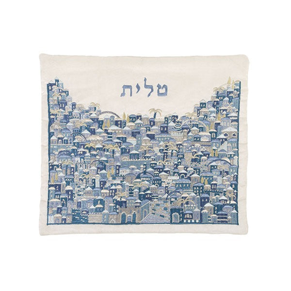 Tallit Bag Embroidered Jerusalem Blue