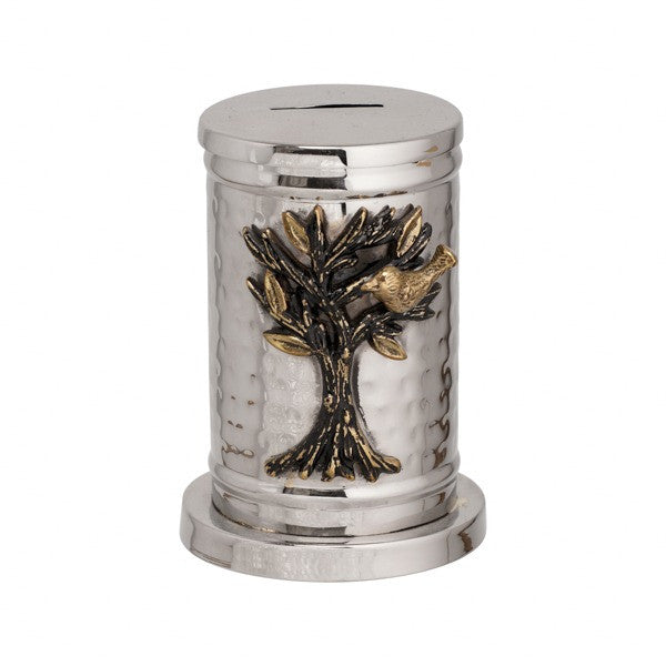 Emanuel Hammered Tzedaka Box w/ Tree of Life Branch
