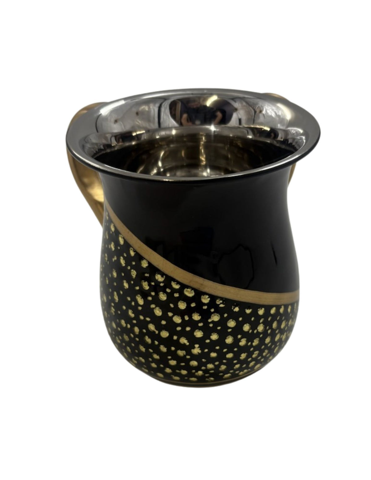 Stainless Steel Washcup-Black With Gold Design Gold Handles