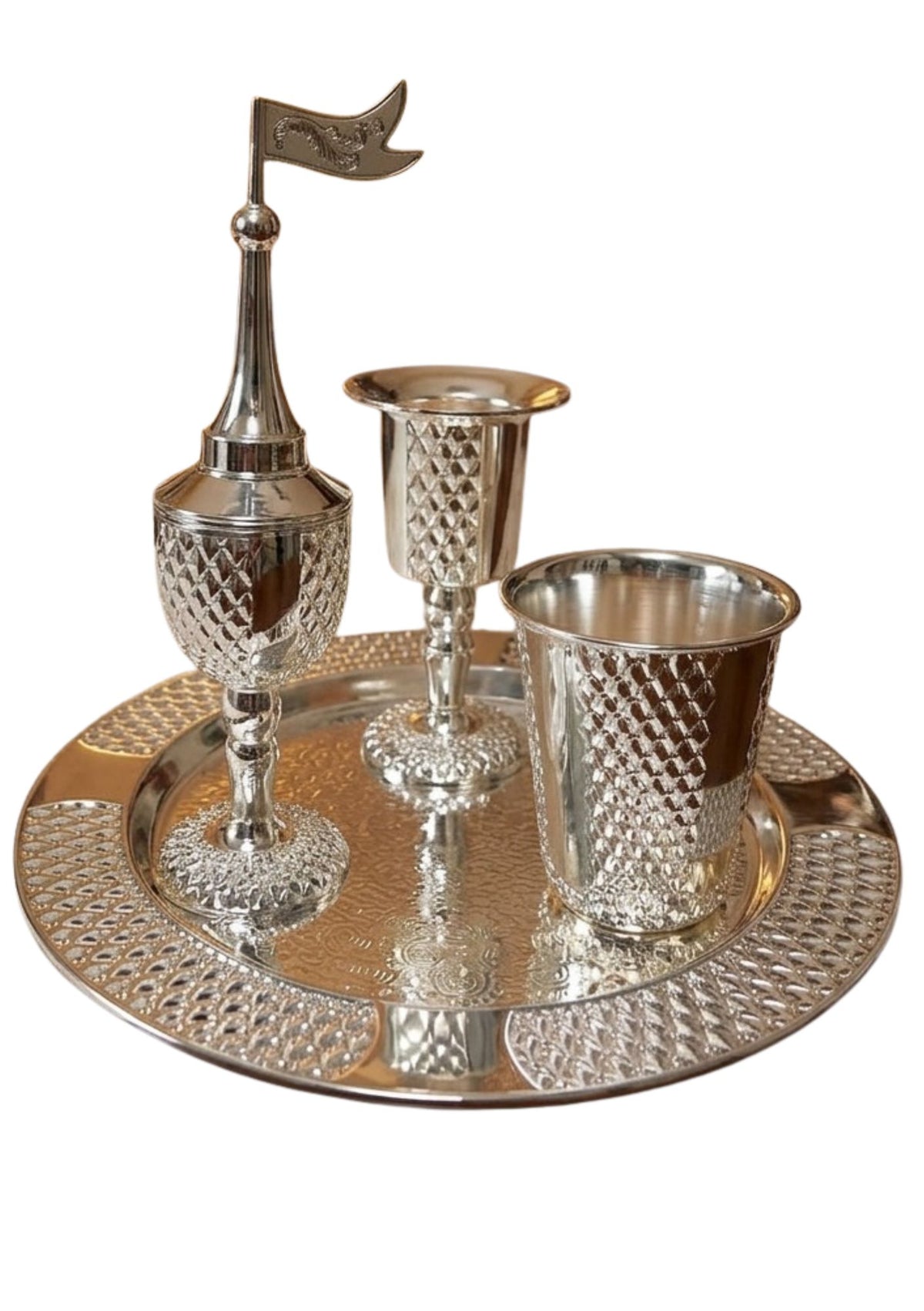 4 Pc. Silverplate Havdallah Set-Diamond Pattern Design