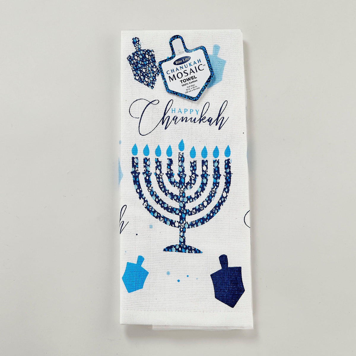 "CHANUKAH MOSAIC" TOWEL, PRINTED COTTON, 15" X 24", TAG