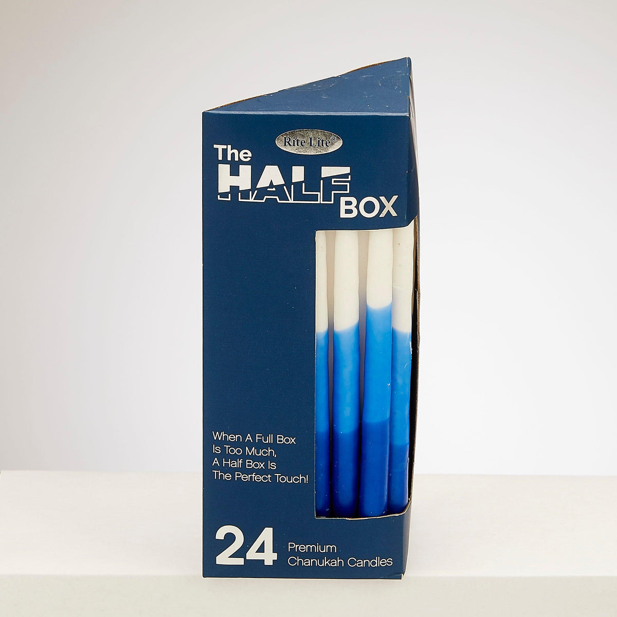 "THE HALF BOX" 24-PACK CHANUKAH CANDLES,BLUE/WHITE TRICOLOR,GFTBX