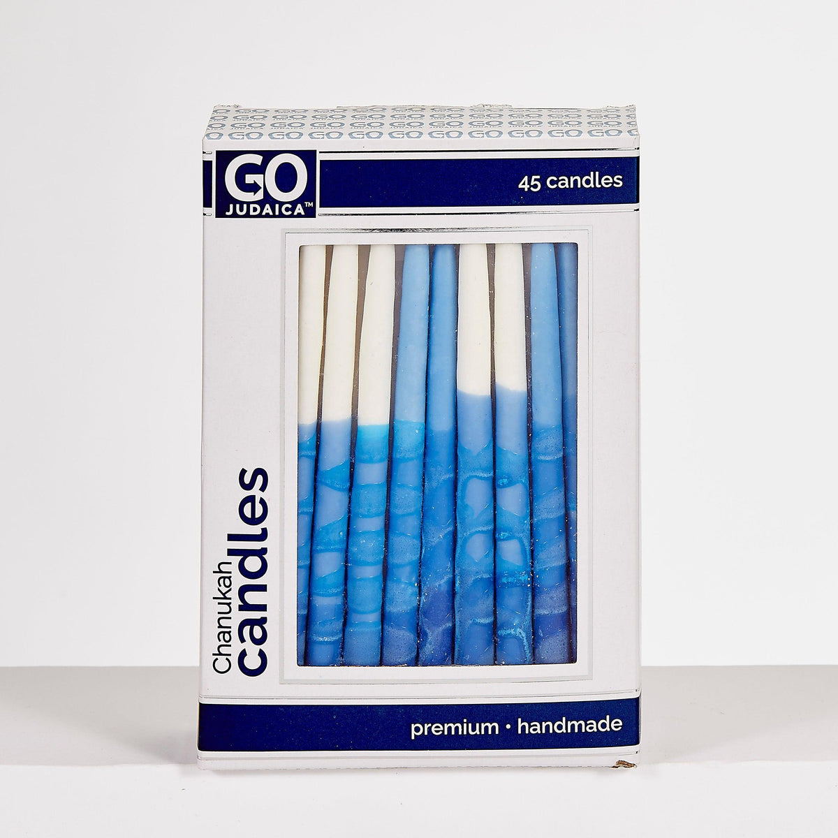 CHANUKAH CANDLES, PREMIUM, HAND CRAFTED, BLUE/WHITE, 45/GIFT BOX