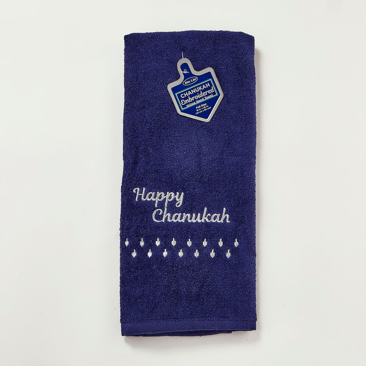 CHANUKAH HAND TOWEL,SILVER EMBR. NAVY COTTON VELOUR,16x26,TAG