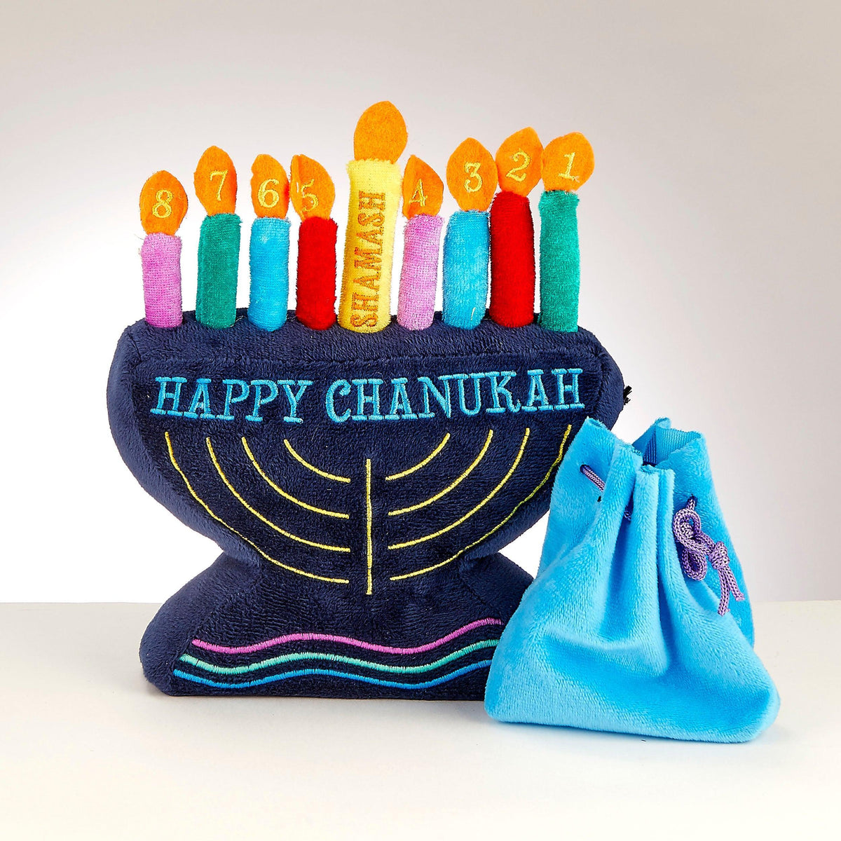 MY SOFT MENORAH SETTM,WITH REMOVABLE CANDLES, PLUSH, 7",
