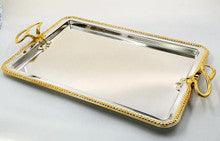 Silverplate Candlestick Tray-Gold Design W/ Gold Handles-33"x13"