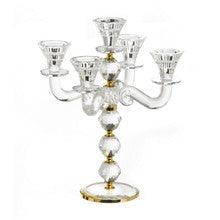 5 Branch Crystal Candelabra-Gold Rings 12"H