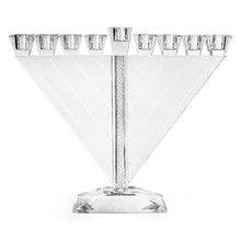 Crystal Triangle Menorah w/ Stones-Silver 11"H 12.5"L