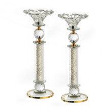 Pair Crystal Candlesticks-Gold Rings 13"H