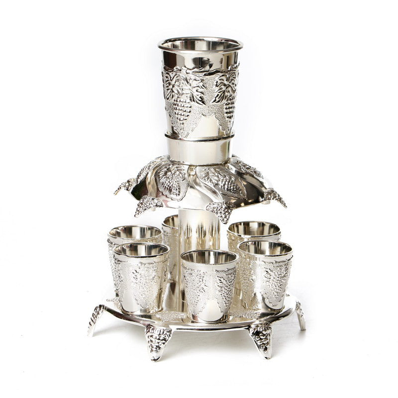 Silverplate Filigree Kiddush Fountain-- 6 Cups-Grapes Design