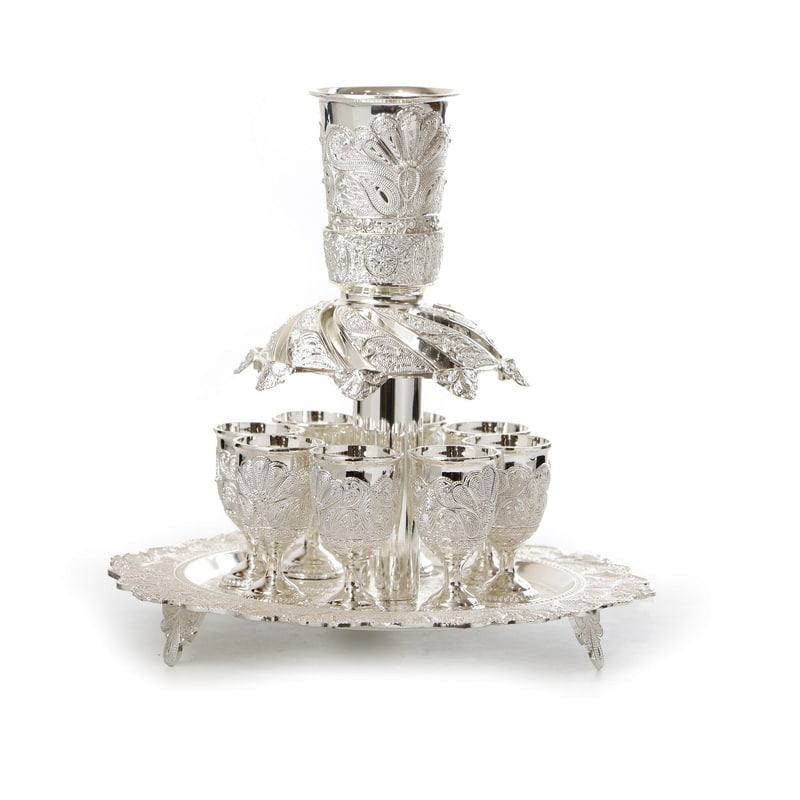 Silverplate Filigree Kiddush Fountain-- 8 Cups-On Stem