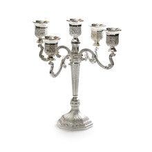 5 Branch Silverplated Filigree Candelabra-- 9"h