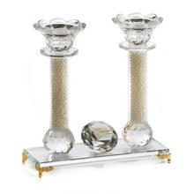 Crystal Candlestick Pair OnTray-Gold Foot 7.5"