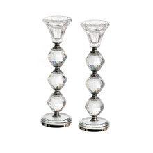 Crystal Candlestick-Pair-w/Silver Rings-9"