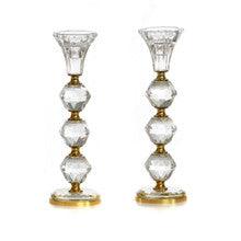 Crystal Candlestick-Pair-w/Gold Rings-9"