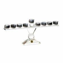 Crystal Menorah-Gray Tint Glass -14"x7"
