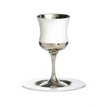 Silverplate/White Kiddush Cup on Stem W/ Plate