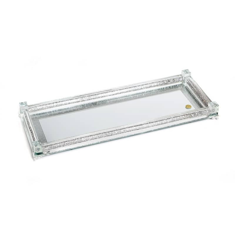 Mirror Candlestick Tray-Crushed Silver Design 16.5"x5.5"