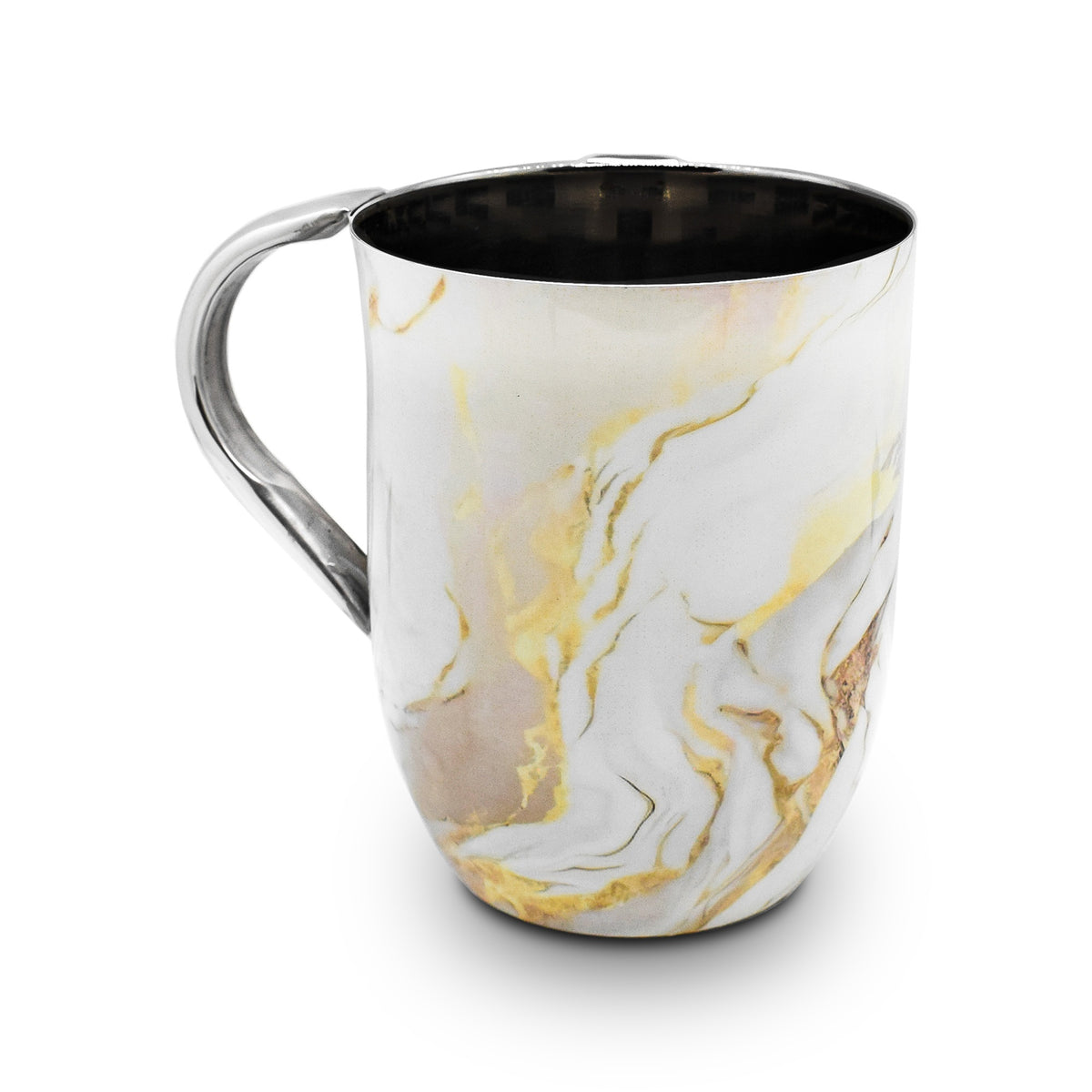 Stainless Enamel Wash Cup-Marble White/Gold Design