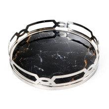 Black-Marble Matzah Tray-Stainless Steel Round