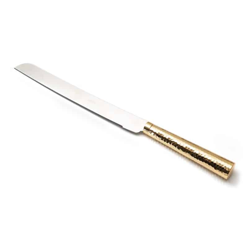 Challah Knife-Round Hammered Designed Handle-Nickel Plated-Gold Handle