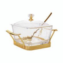 Glass Dip Bowl on Silver Stand W/ Spoon
