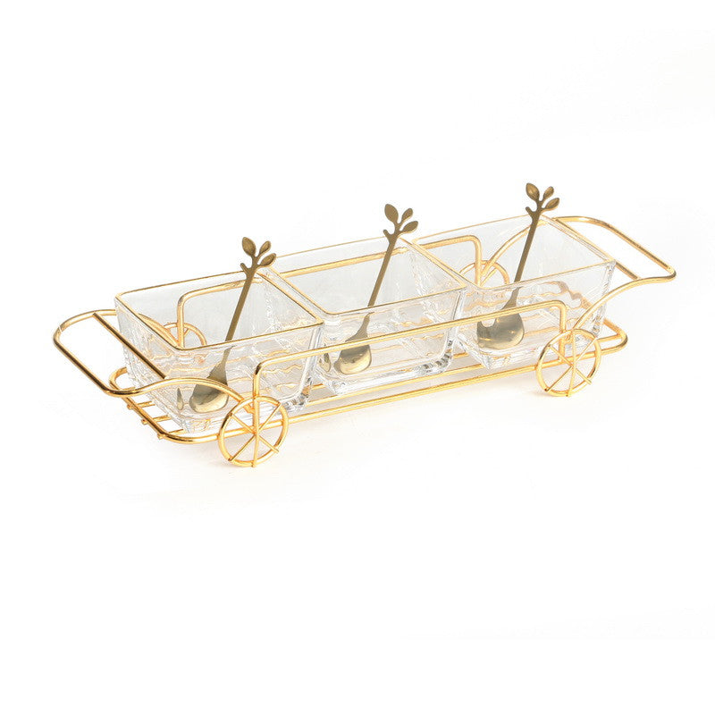 Dip Bowl Set-3 Glasses on Carriage Stand W/ Spoons