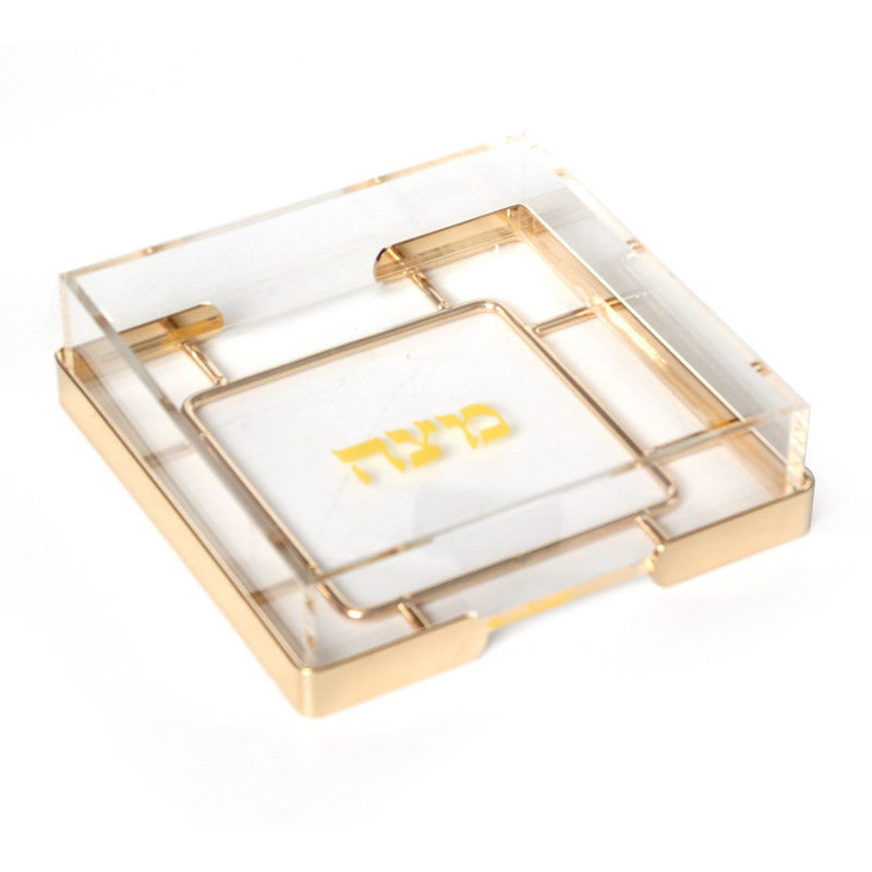 Acrylic Square Matzah Tray-Gold Frame 7.5"x7.5"x2"