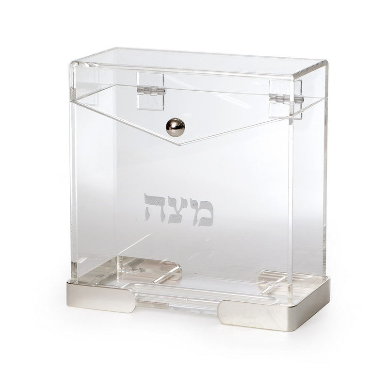 Acrylic Square Standing Matzah Box-Silver Frame 8"