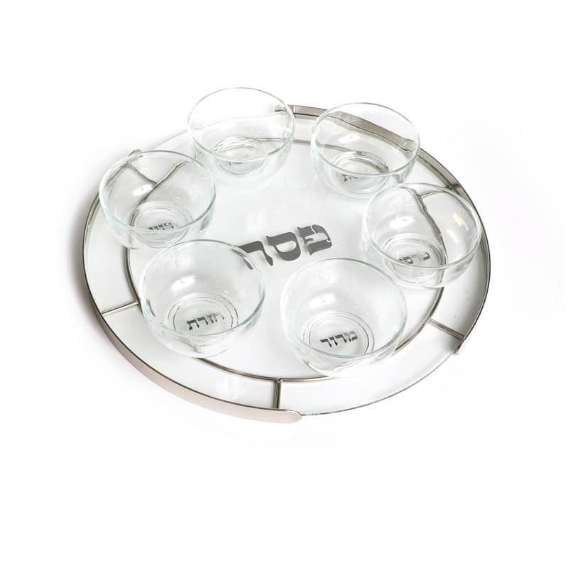 Glass Seder Plate-Silver Frame 16"Diameter 2.5" High