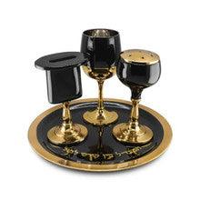 S/P 4 PC. ENAMEL HAVDALA SET BLACK AND GOLD