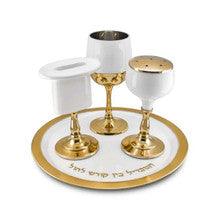 S/P 4 PC. ENAMEL HAVDALA SET WHITE AND GOLD