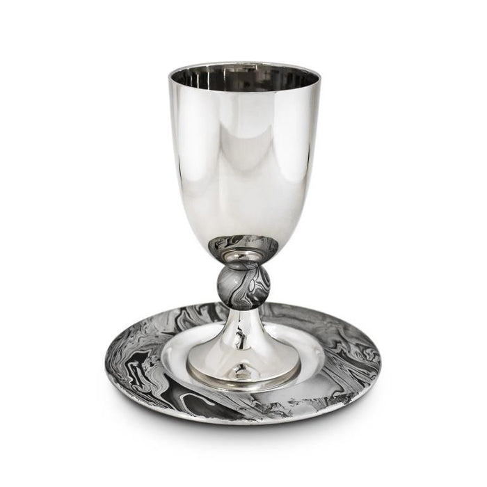 Stainless Steel Nickel Kiddush Cup Wave Design on Plate