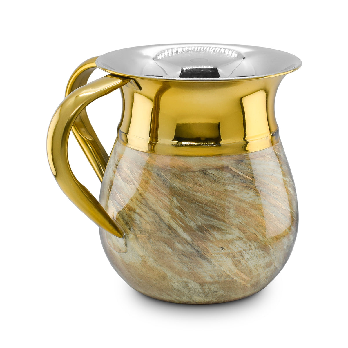 Stainless Steel Washcup- Gold Top and Handles With Gold Marble Design