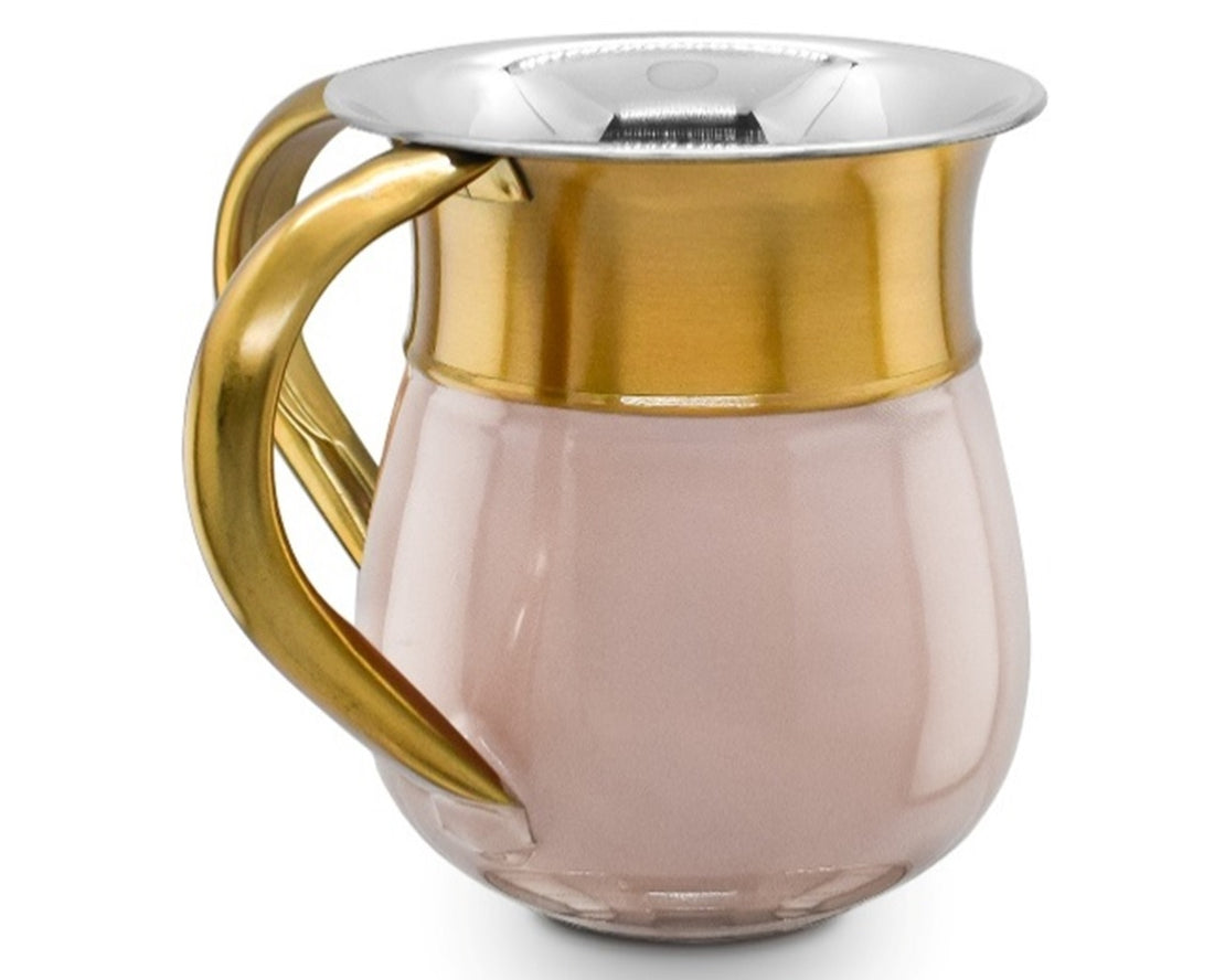 Stainless Steel Washcup- Blush Base w/ Gold Top and Handles