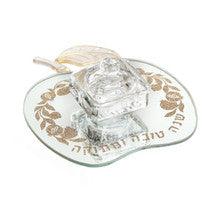 Honey Dish on Mirror Tray-- Apple Shape-Gold Pomegranate Design