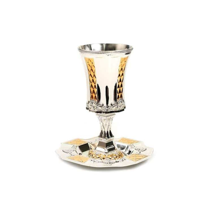 Silver Plated Kiddush Cup on Stem Gold Pillow Design