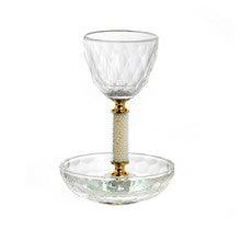 Crystal Kiddush Cup w/ Gold Accent & Tray