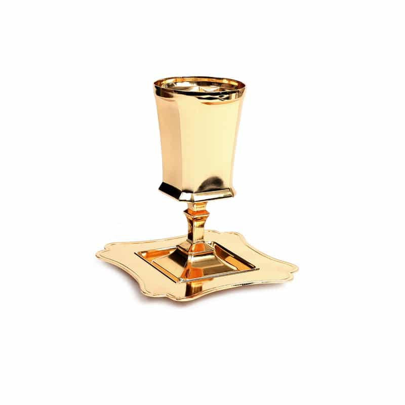 Silverplate Kiddush Cup Set With Stem-Gold