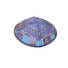 Jerusalem Blue Silk Painted Kippah