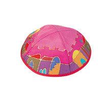 Red Jerusalem Silk Painted Kippah