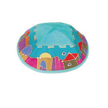 Turquoise Jerusalem Silk Painted Kippah