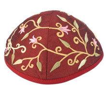 Red Flowers Embroidered Kippah